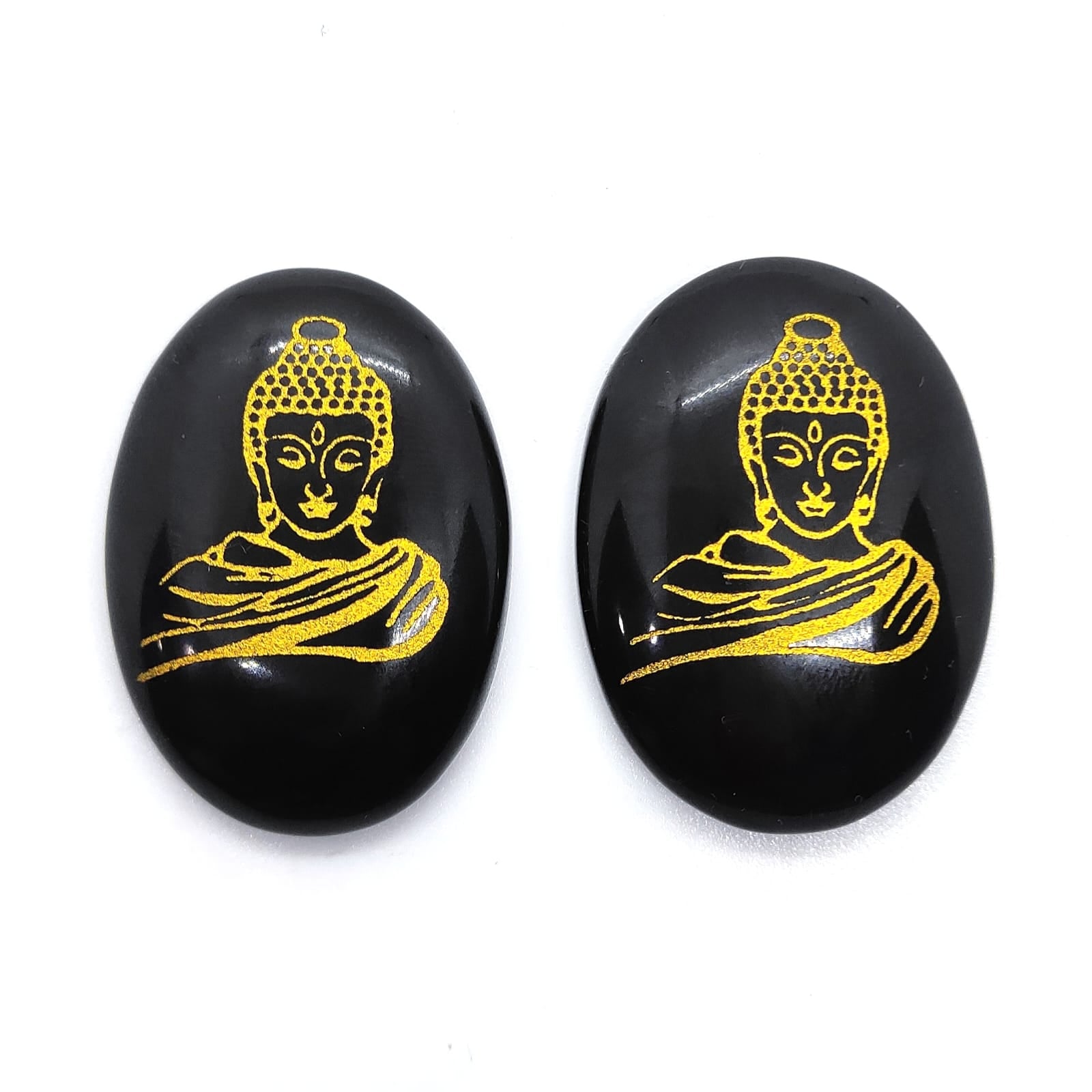 Black Agate Bhuddha Symbol Engraved Coin Natural With Certified